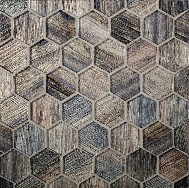 Wooden Brown 12x12 Glossy Hexagon Glass Mosaic Tile (5 pack, 4.83 sq ft/case) by Apollo Tile