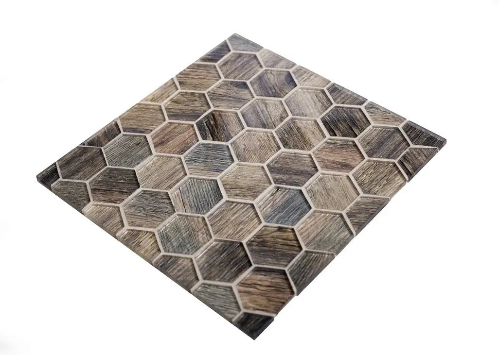 Wooden Brown 12x12 Glossy Hexagon Glass Mosaic Tile (5 pack, 4.83 sq ft/case) by Apollo Tile