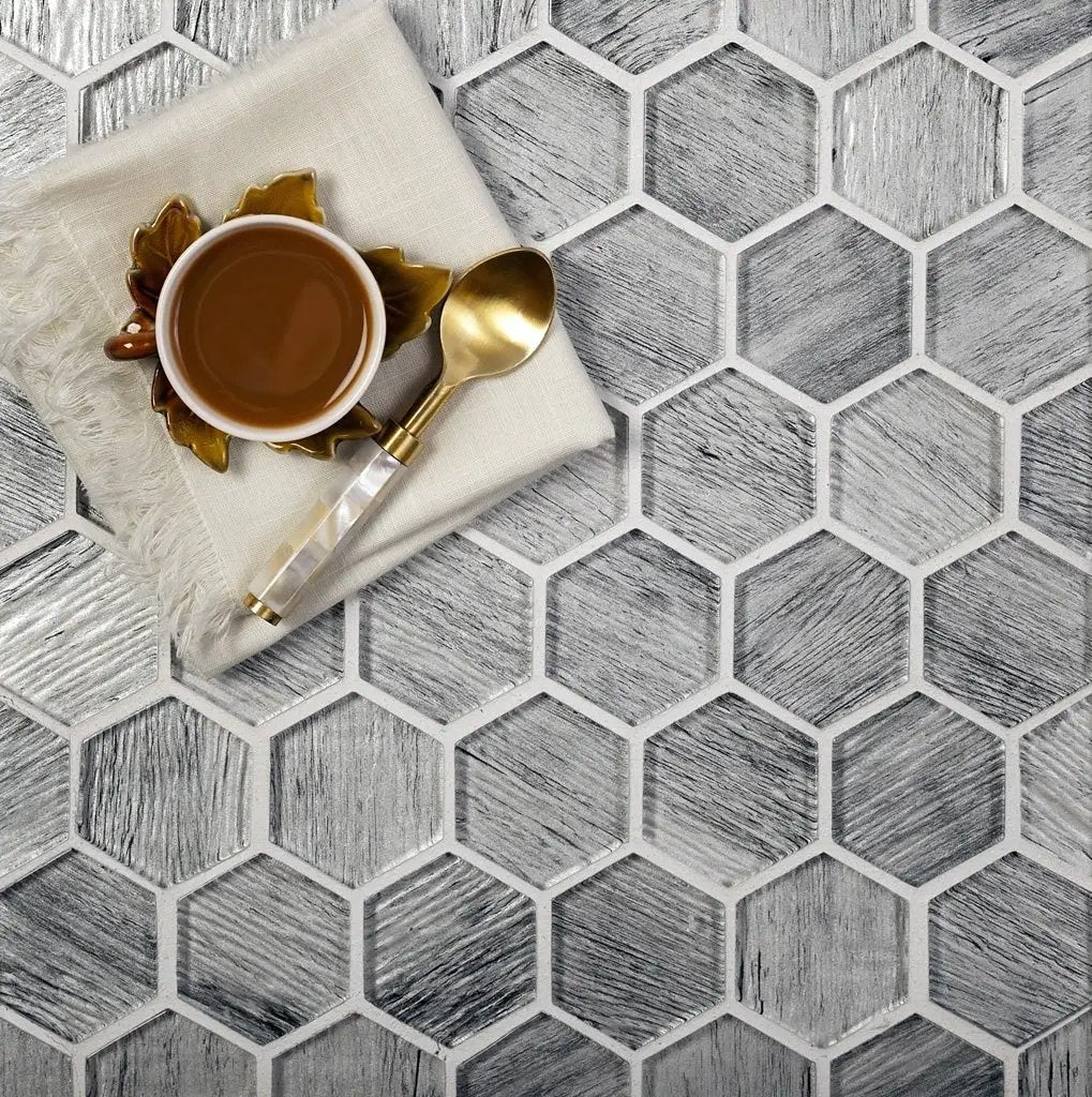Light Gray 12x12 Glossy Hexagon Glass Mosaic Tile (5 pack, 4.83 sq ft/case) by Apollo Tile
