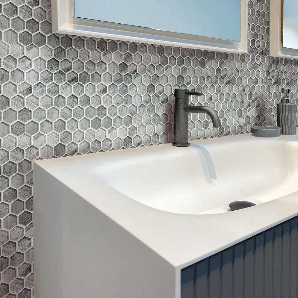 Light Gray 12x12 Glossy Hexagon Glass Mosaic Tile (5 pack, 4.83 sq ft/case) by Apollo Tile