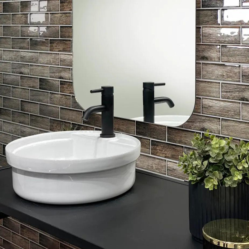 Brown 12x12 Glossy Brick Glass Mosaic Tile (5 pack, 4.83 sq ft/case) by Apollo Tile