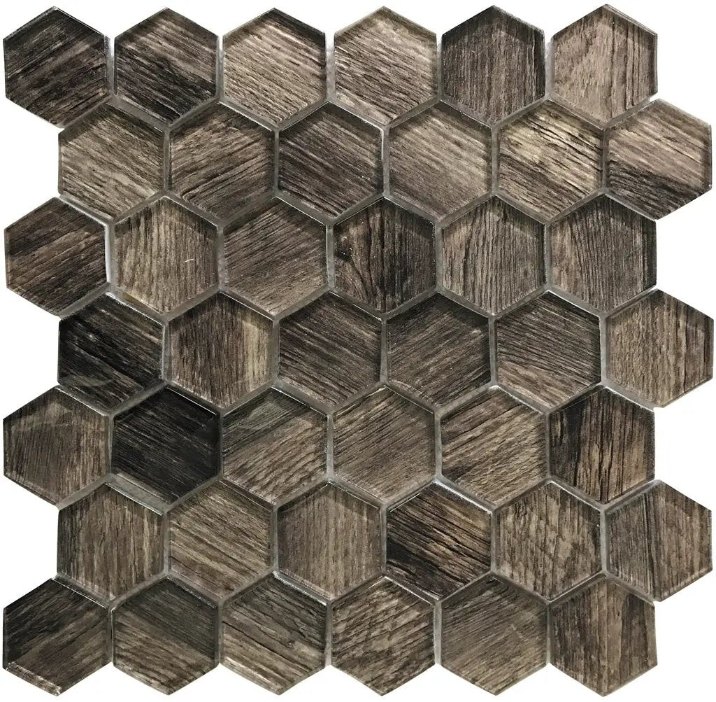 Brown 12x12 Glossy Hexagon Glass Mosaic Tile (5 pack, 4.83 sq ft/case) by Apollo Tile