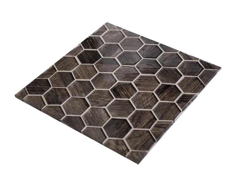 Brown 12x12 Glossy Hexagon Glass Mosaic Tile (5 pack, 4.83 sq ft/case) by Apollo Tile