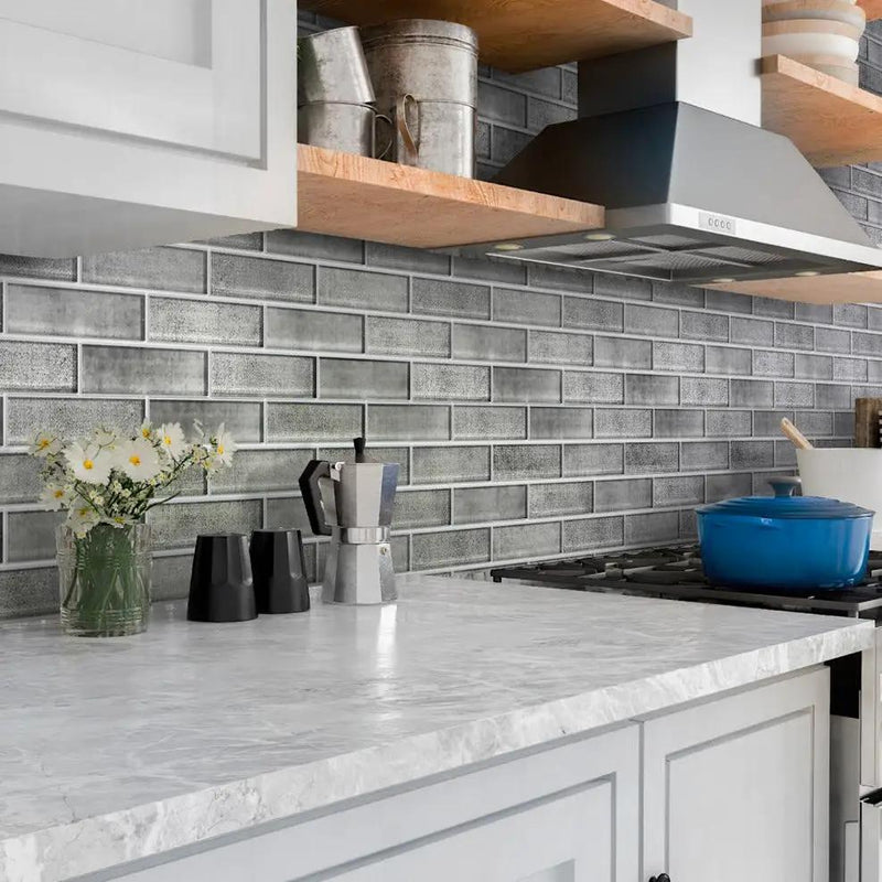 Gray 12x12 Glass Glossy Mosaic Tile (5 pack, 4.83 sq ft/case) by Apollo Tile