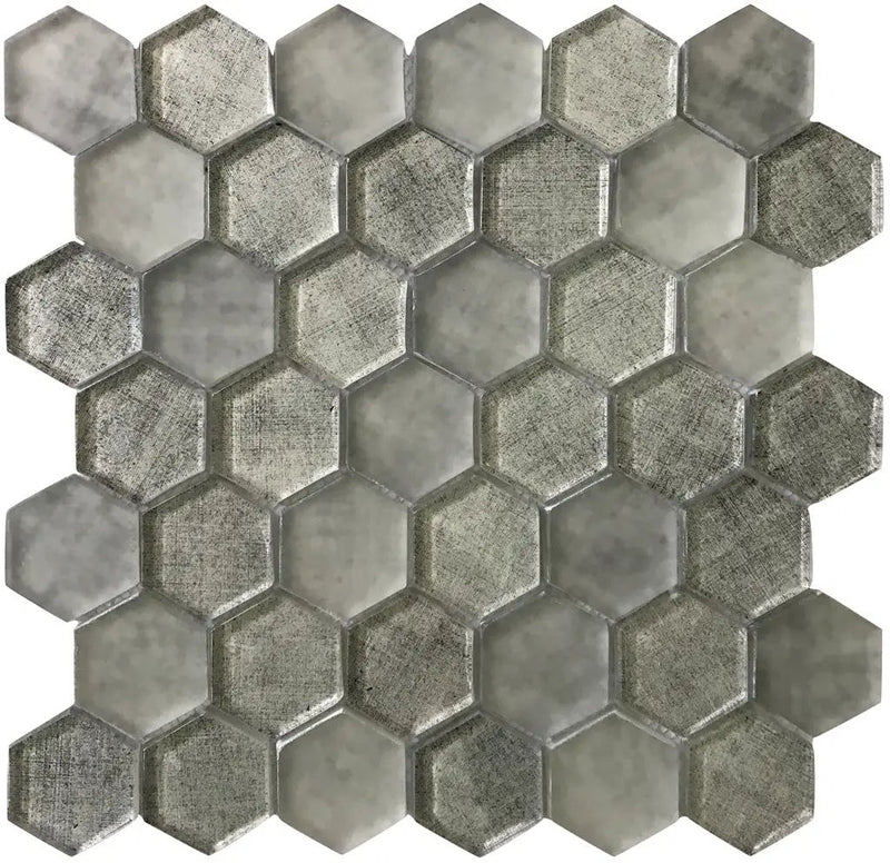 Gray 12x12 Glossy Hexagon Glass Mosaic Tile (5 pack, 4.83 sq ft/case) by Apollo Tile