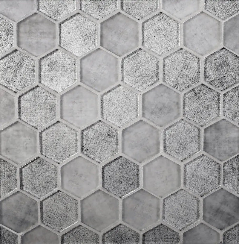 Gray 12x12 Glossy Hexagon Glass Mosaic Tile (5 pack, 4.83 sq ft/case) by Apollo Tile