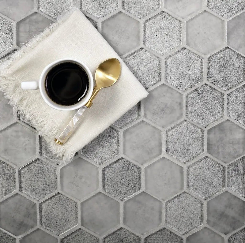 Gray 12x12 Glossy Hexagon Glass Mosaic Tile (5 pack, 4.83 sq ft/case) by Apollo Tile