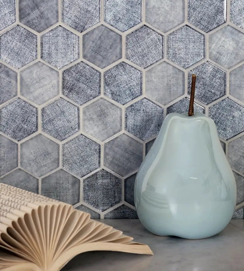 Coin Gray 12x12 Glossy Hexagon Glass Mosaic Tile (5 pack, 4.83 sq ft/case) by Apollo Tile