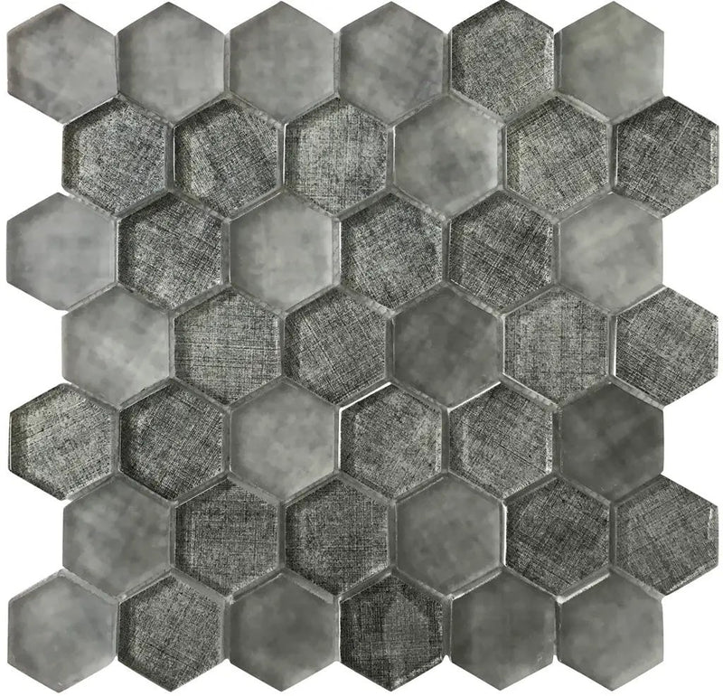 Coin Gray 12x12 Glossy Hexagon Glass Mosaic Tile (5 pack, 4.83 sq ft/case) by Apollo Tile