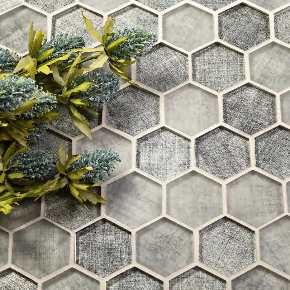 Coin Gray 12x12 Glossy Hexagon Glass Mosaic Tile (5 pack, 4.83 sq ft/case) by Apollo Tile