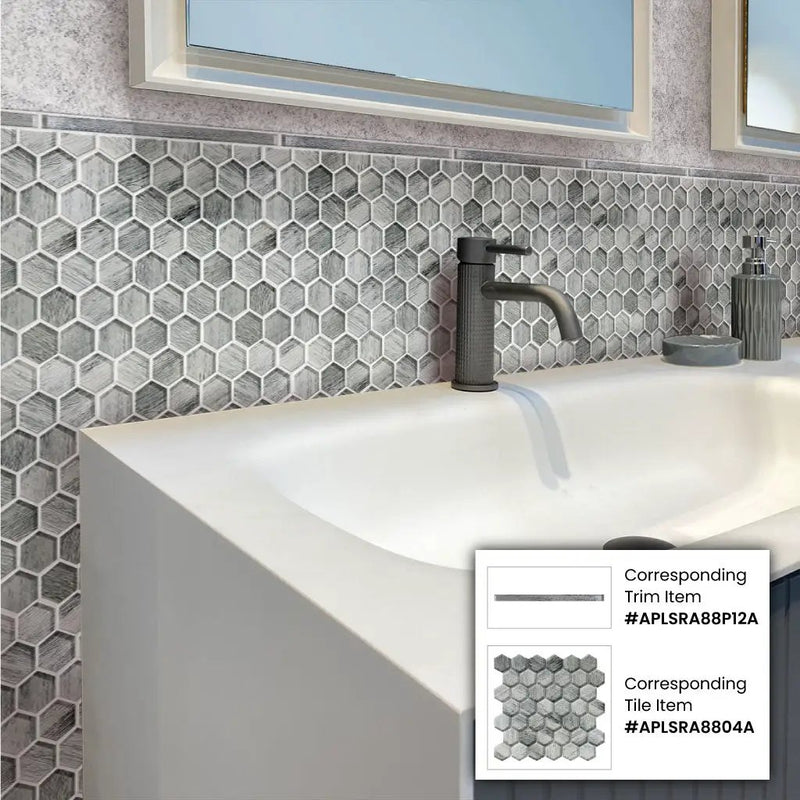 Light Gray 0.5x12 Glossy Glass Pencil Tile Trim (10 pack, 0.5 sq ft/case) by Apollo Tile