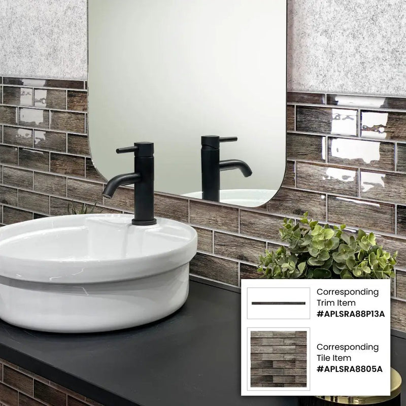 Wood Brown 0.5x12 Glossy Glass Pencil Tile Trim (10 pack, 0.5 sq ft/case) by Apollo Tile