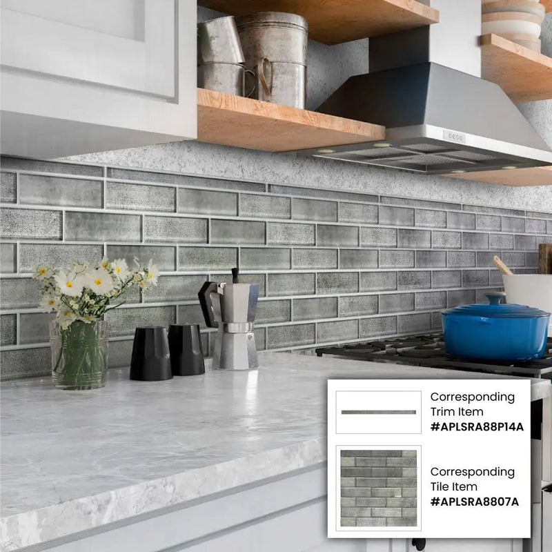 Mink Gray 0.5x12 Glossy Glass Pencil Tile Trim (10 pack, 0.5 sq ft/case) by Apollo Tile