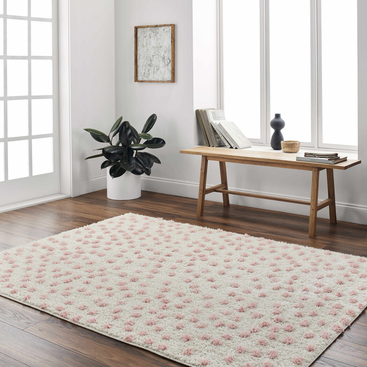 Bernt Beige Area Rug, installed in a room