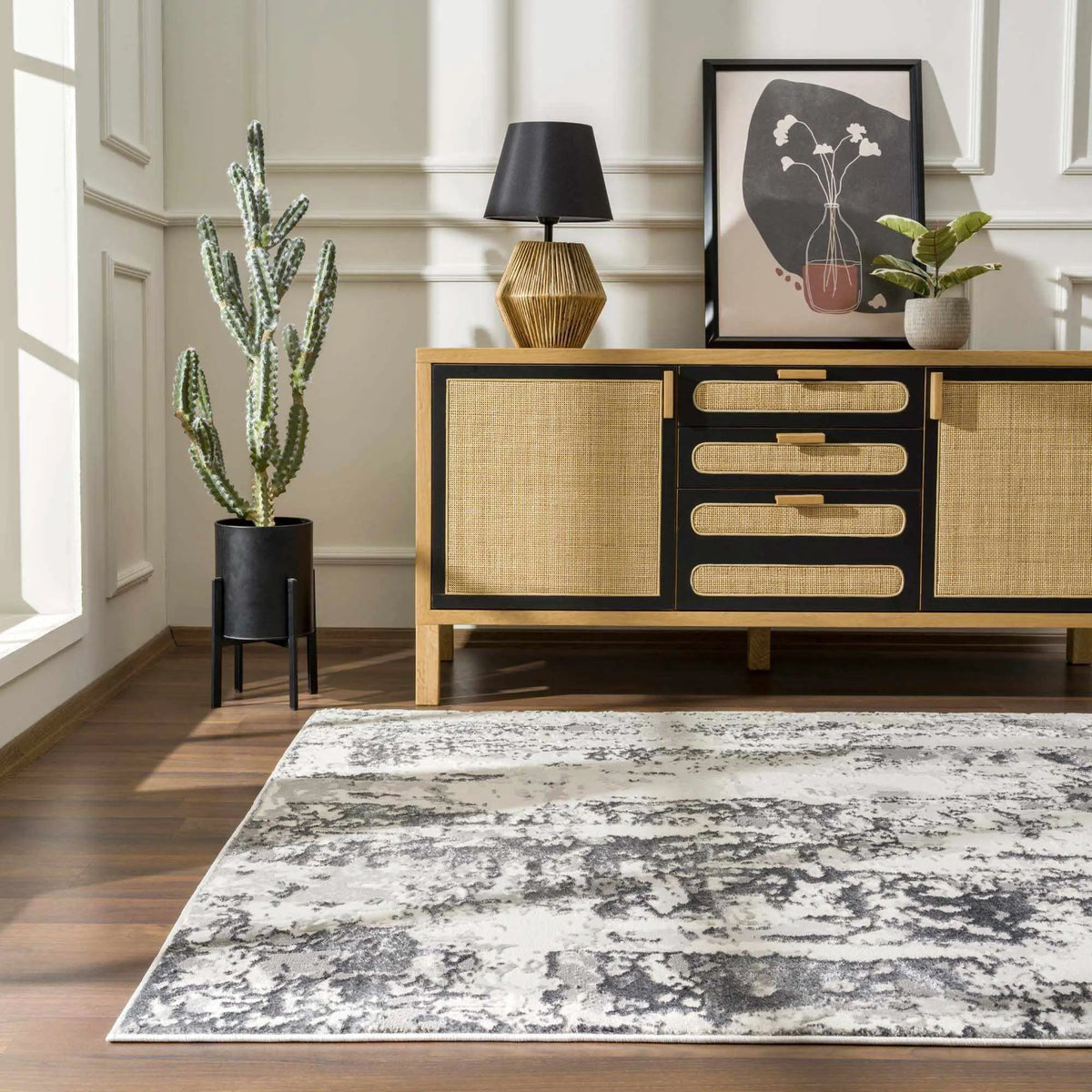Junko Gray & Blue Marble Area Rug - Clearance, installed in a room 4