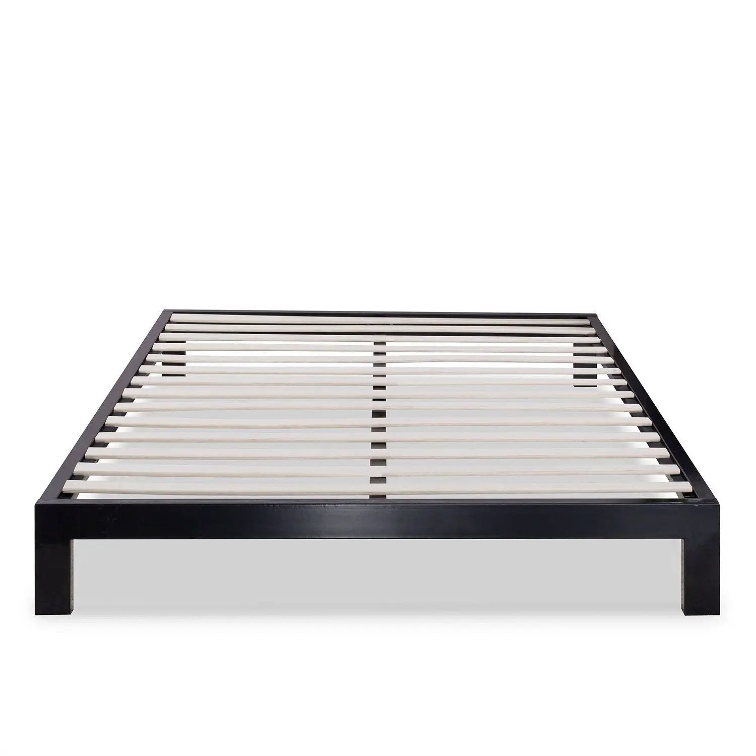 King size Modern Black Metal Platform Bed Frame with Wood Slats by HomePacific