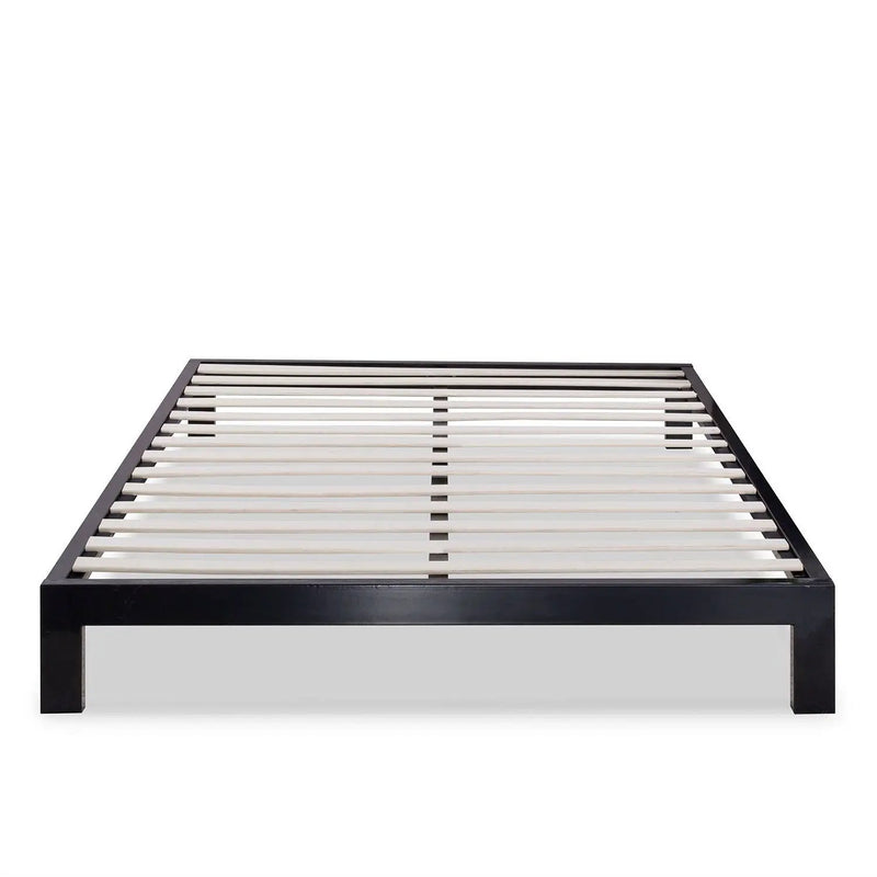 King size Modern Black Metal Platform Bed Frame with Wood Slats by HomePacific