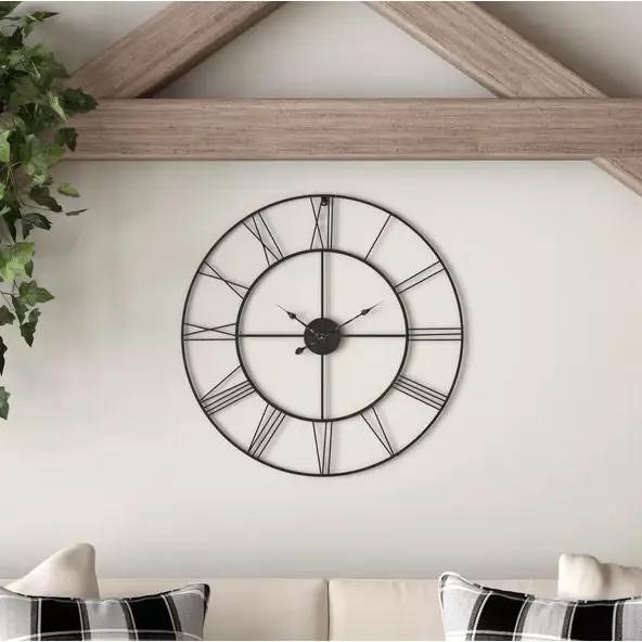 Round 24-inch Metal Wall Clock with Roman Numerals by HomePacific