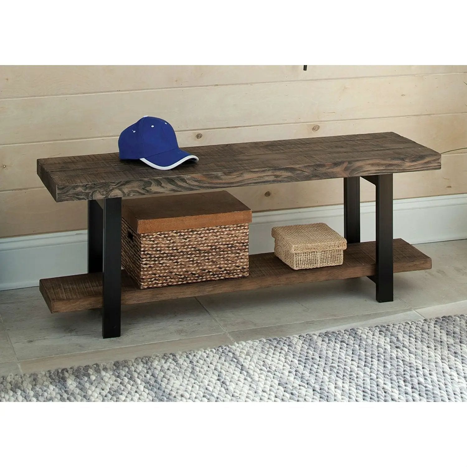 Modern Industrial Style Wood and Metal Accent Bench by HomePacific