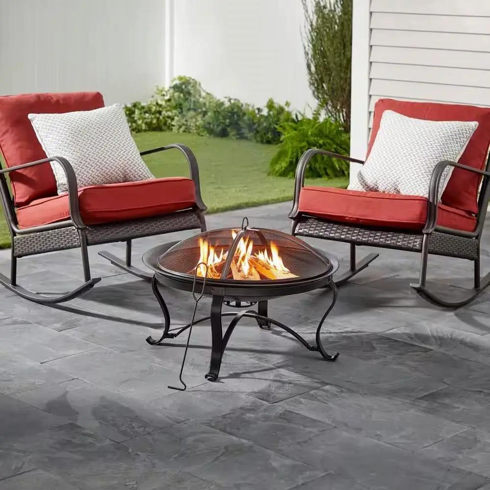 30-inch Round Steel Outdoor Fire Pit with Mesh Cover and Poker in Bronze by HomePacific
