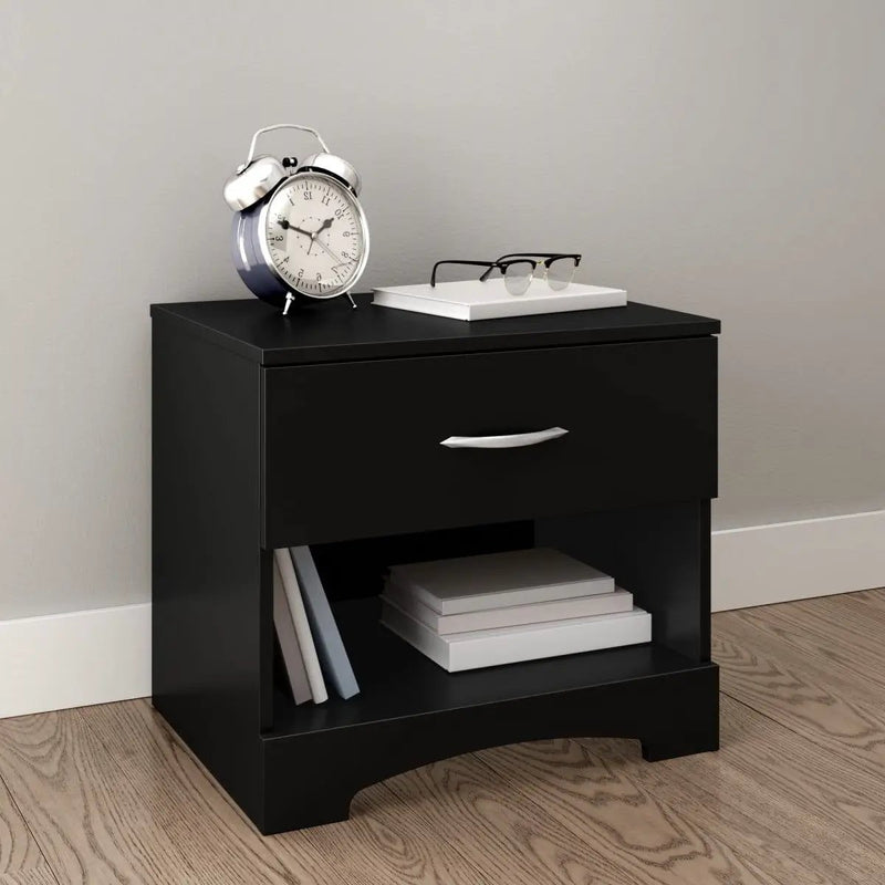 Modern 1 Drawer Nightstand End Side Table Storage in Black by HomePacific