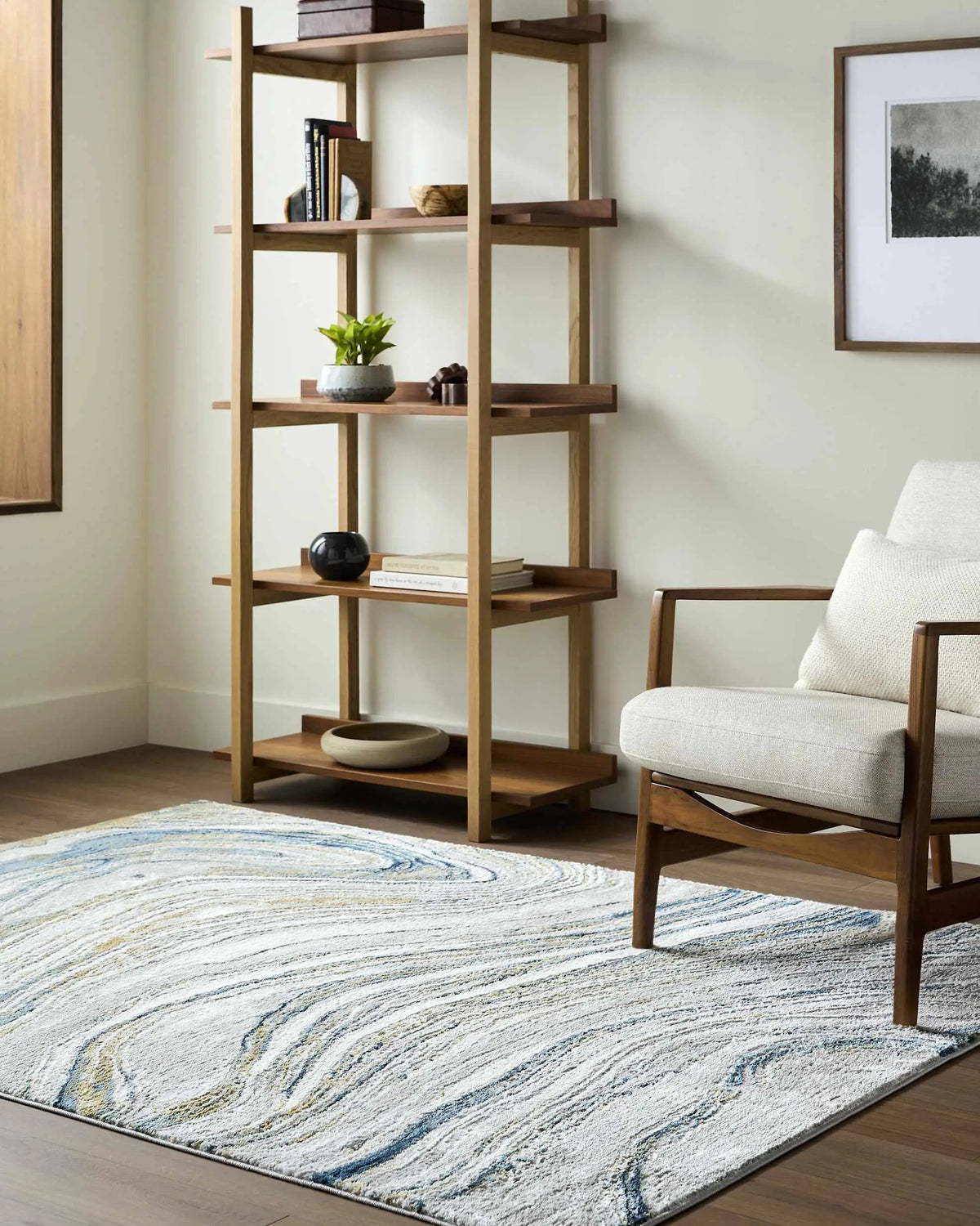 Gregg Silver Gray Marble Area Rug, installed in a room