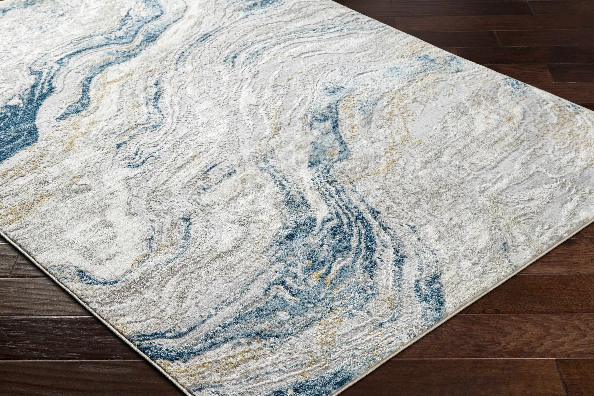 Tess Silver Blue Marble Area Rug - Clearance by Boutique Rugs