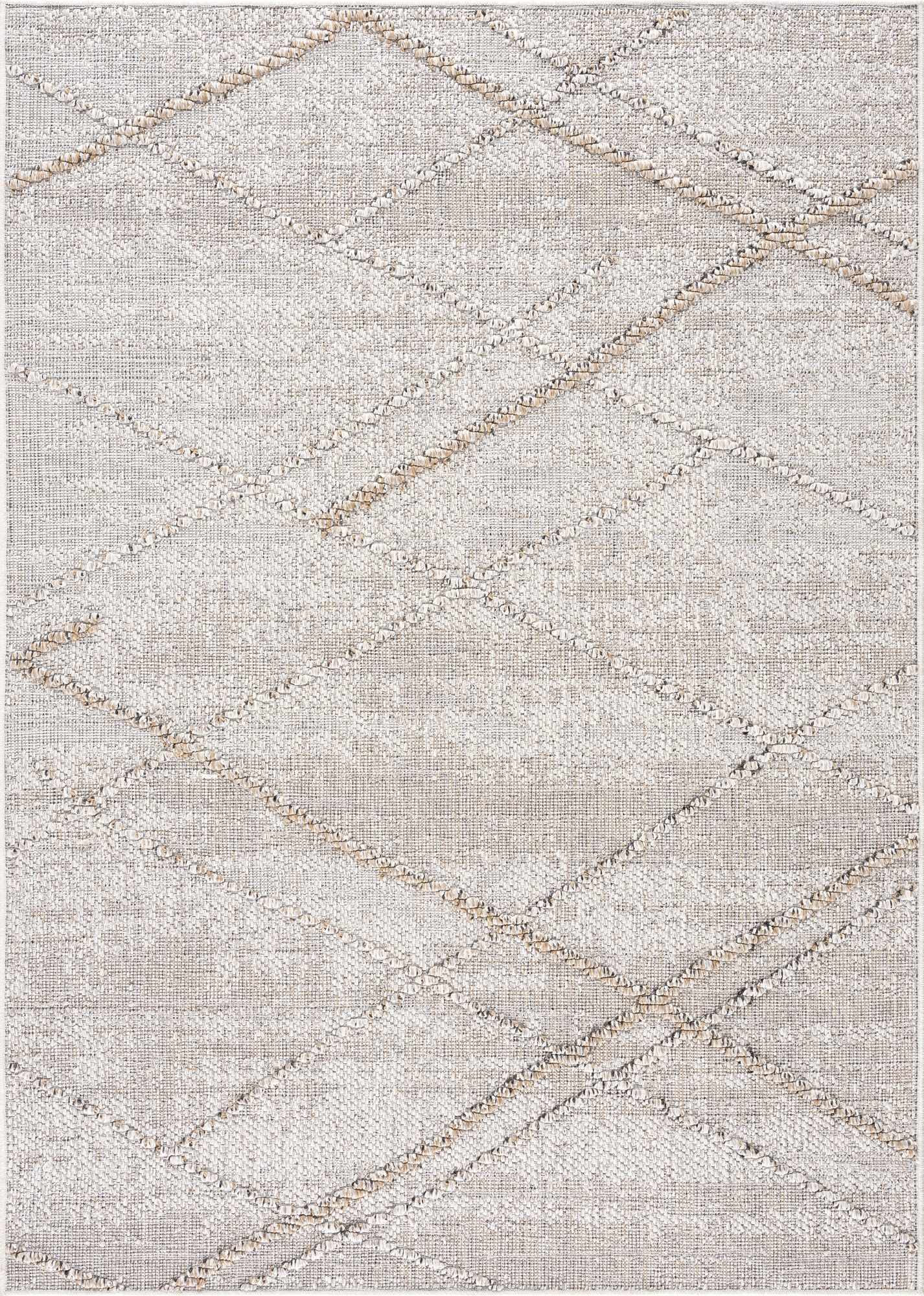 Baqer Bone & Tan Textured Performance Outdoor Rug - Clearance by Boutique Rugs