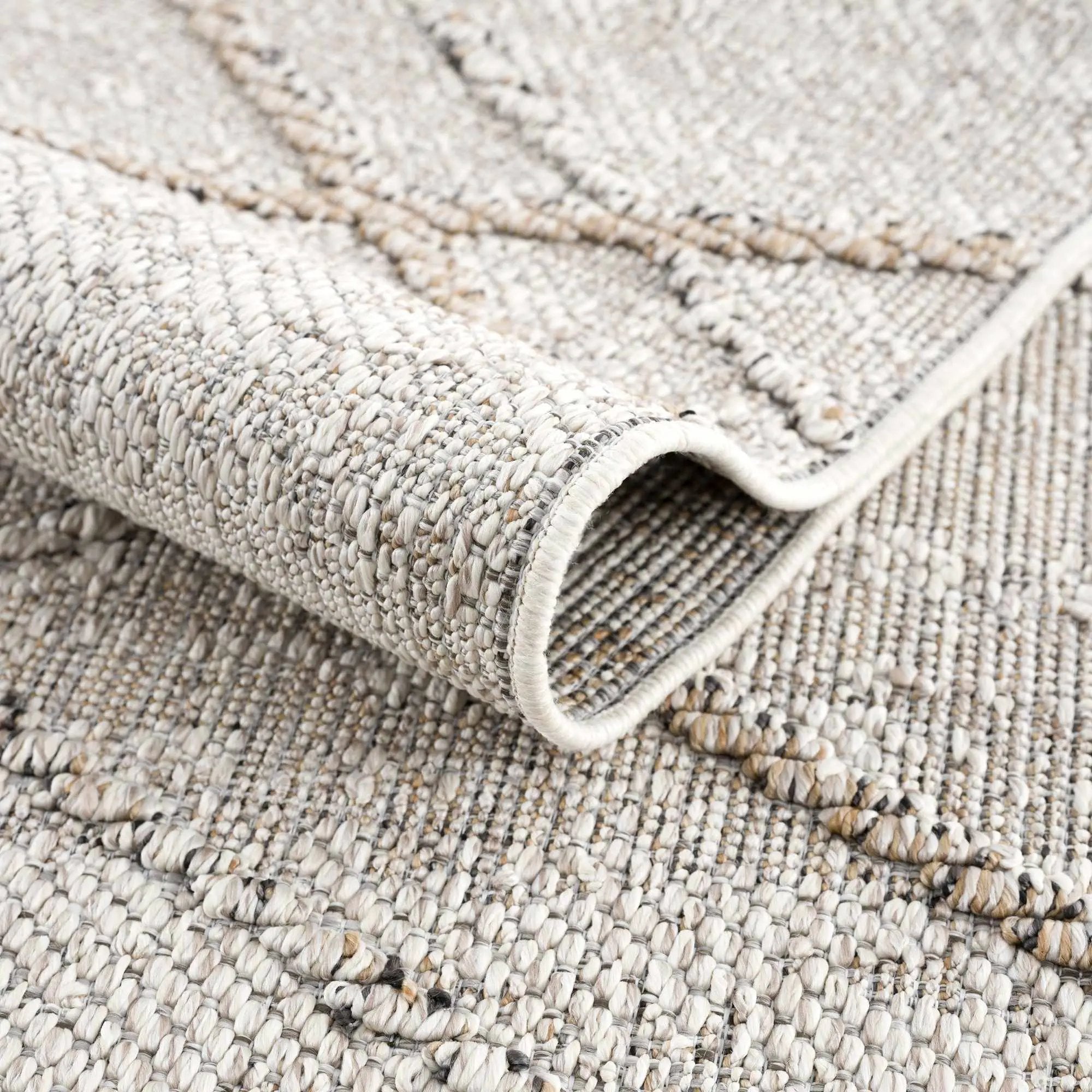 Baqer Bone & Tan Textured Performance Outdoor Rug - Clearance by Boutique Rugs