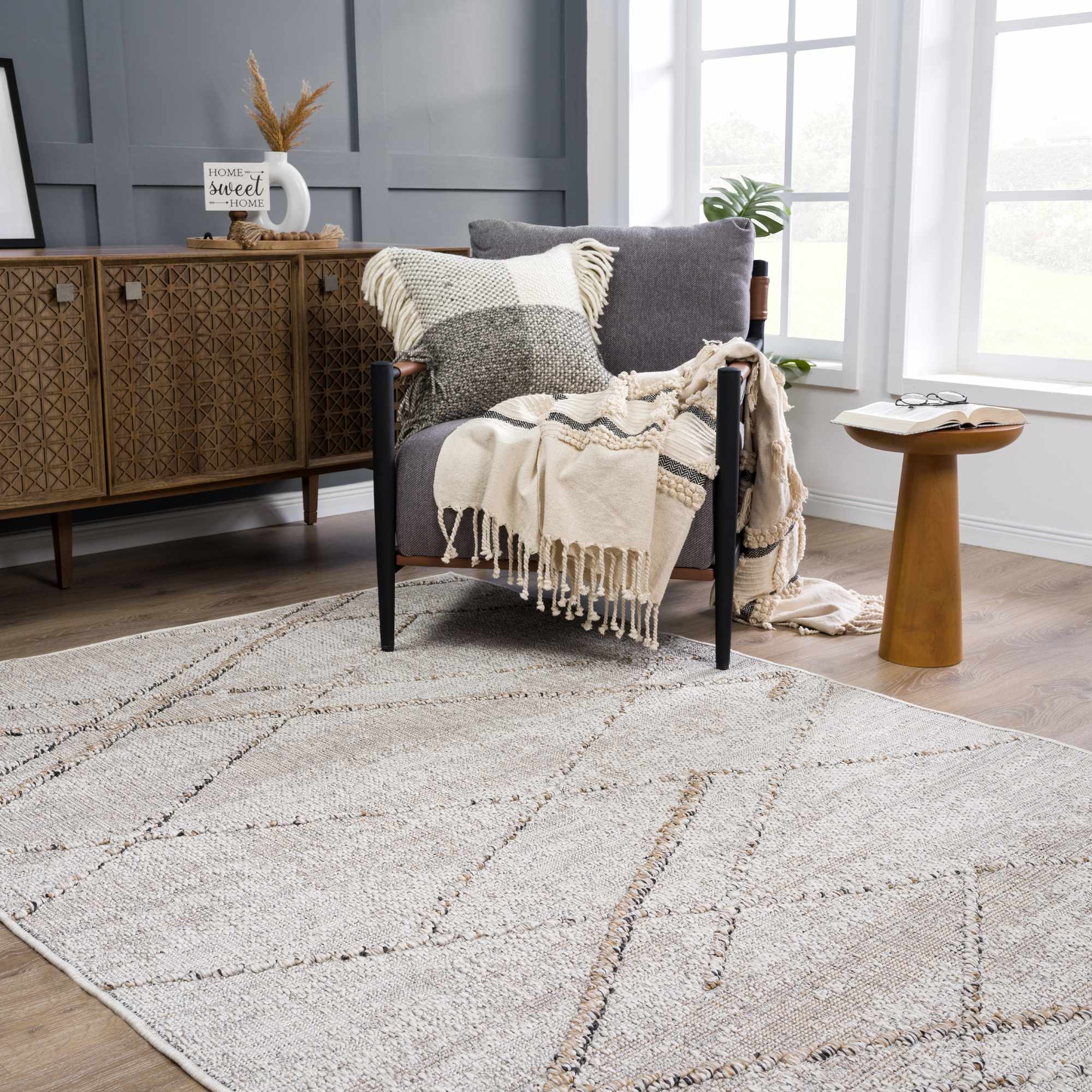 Baqer Bone & Tan Area Rug by Hauteloom