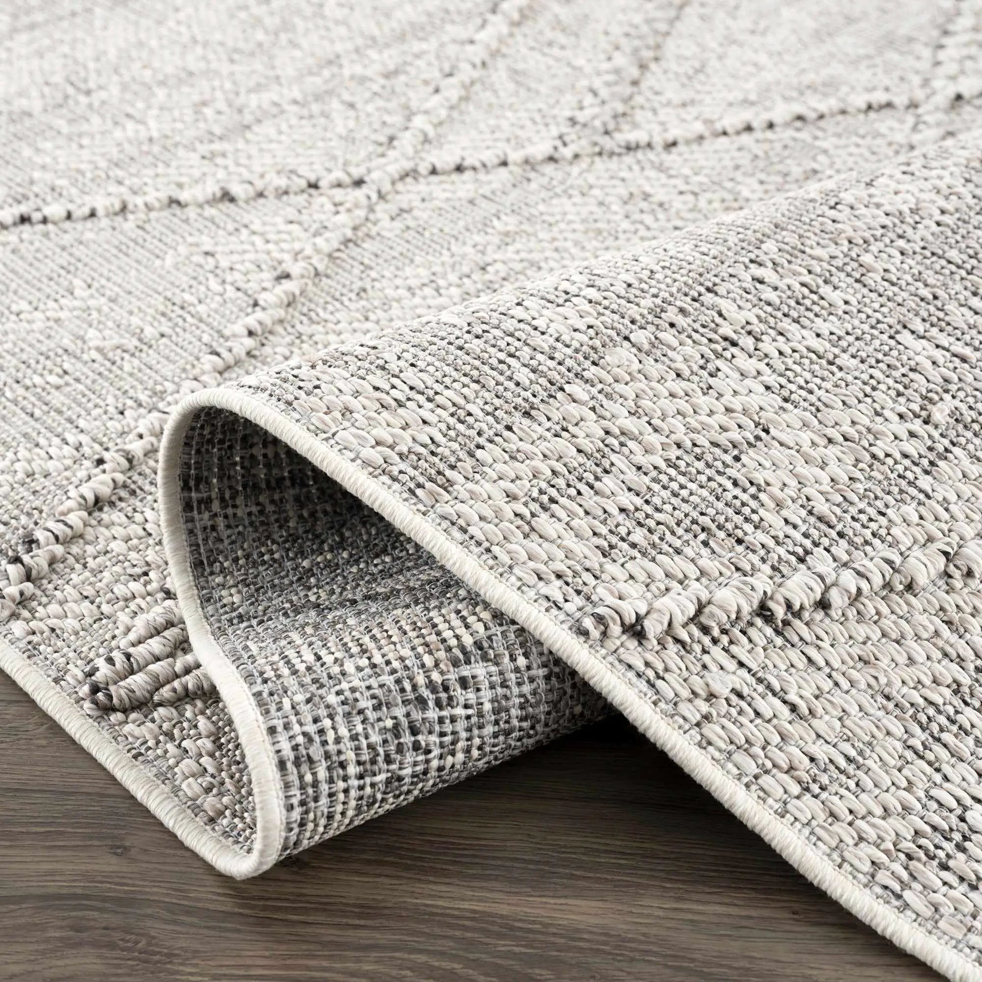 Baqer Bone & Taupe Textured Performance Outdoor Rug - Clearance by Boutique Rugs
