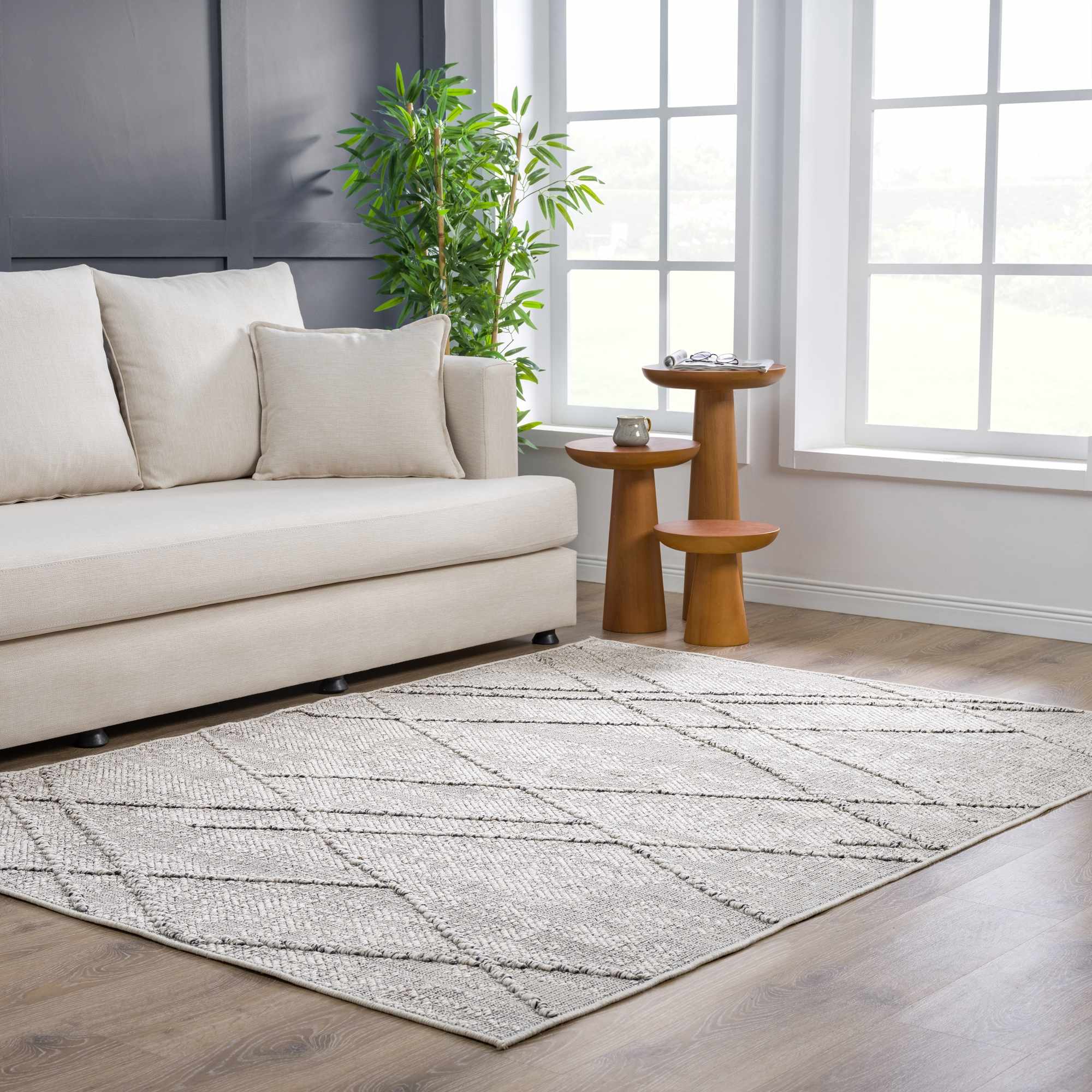 Baqer Bone & Taupe Textured Performance Outdoor Rug - Clearance by Boutique Rugs