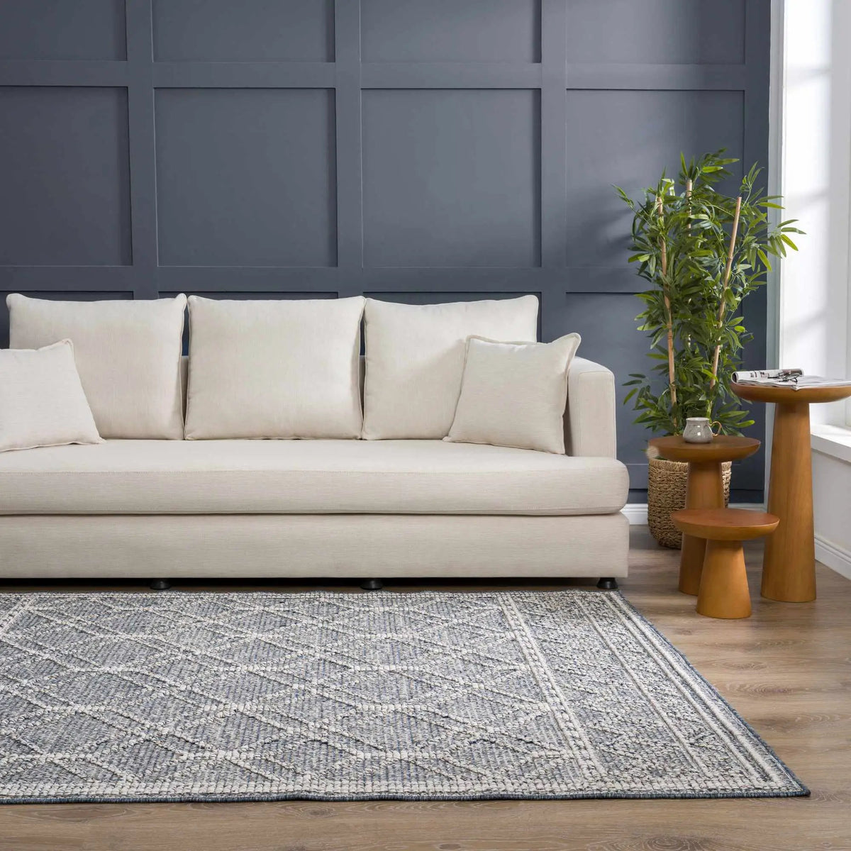 Diah Gray Blue & Bone Outdoor Area Rug - Clearance, installed in a room 3