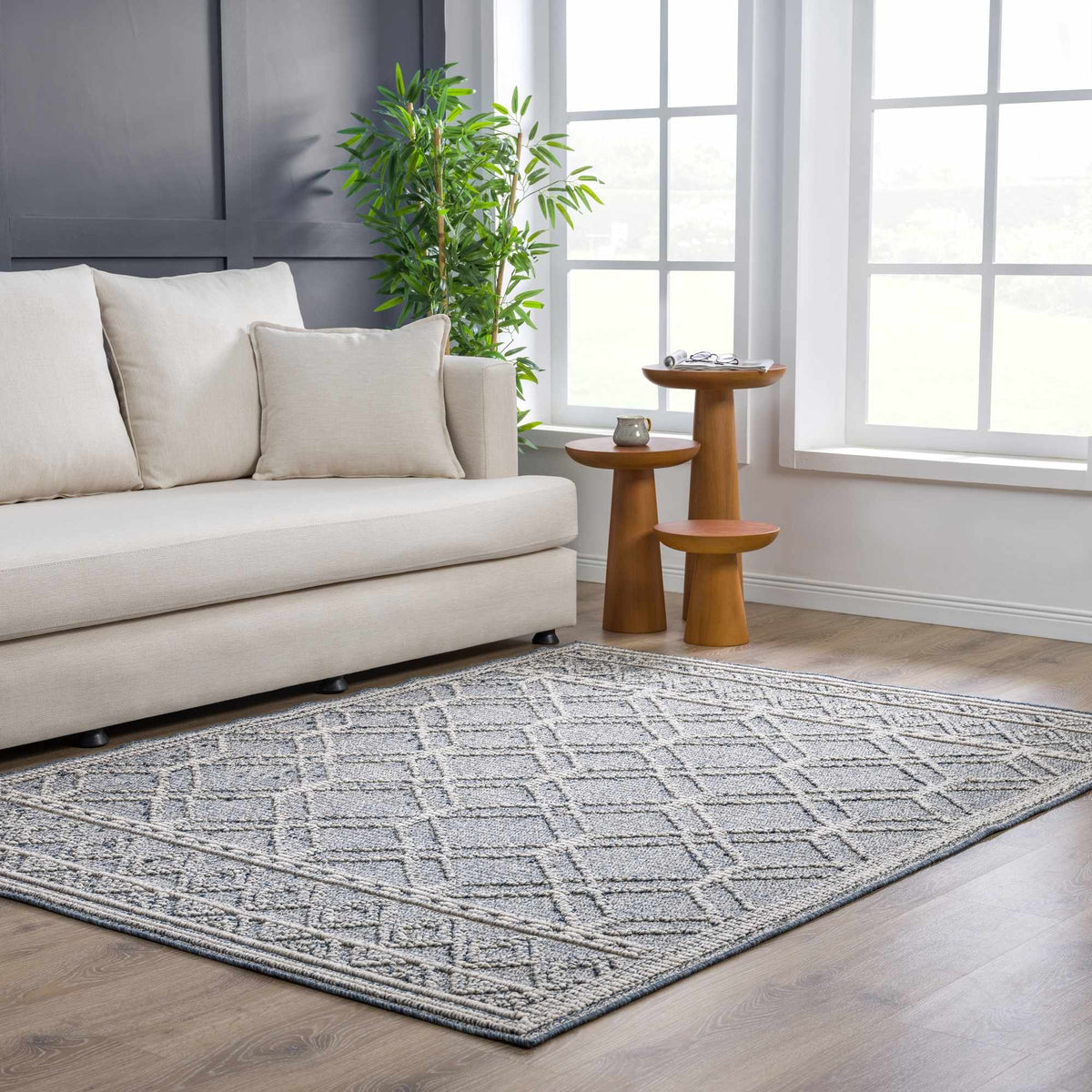 Diah Gray Blue & Bone Outdoor Area Rug - Clearance, installed in a room 5