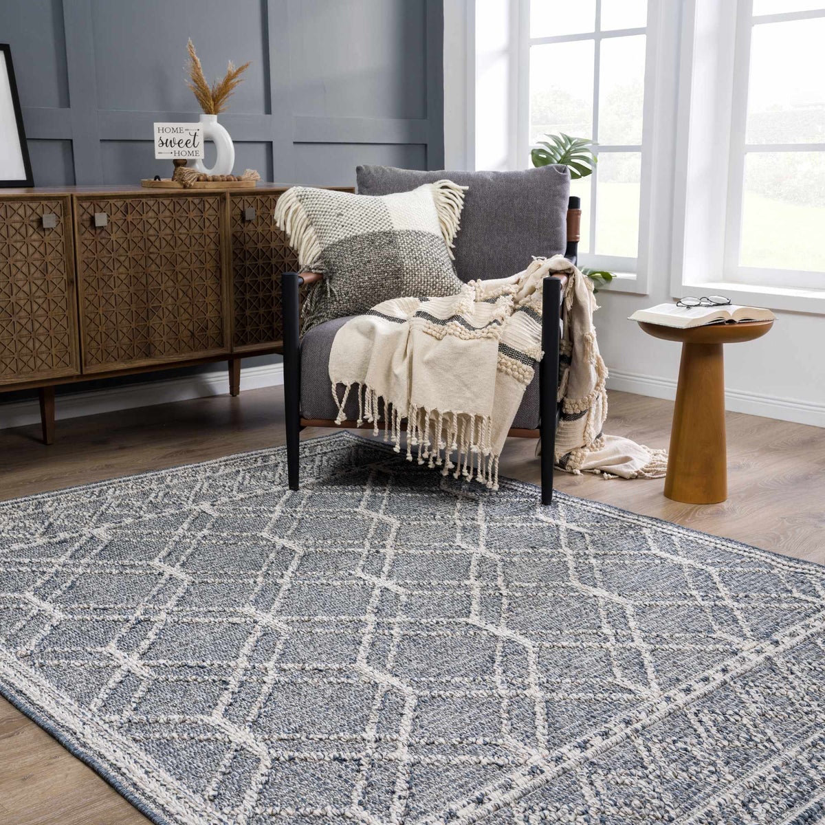 Diah Gray Blue & Bone Outdoor Area Rug - Clearance, installed in a room 6
