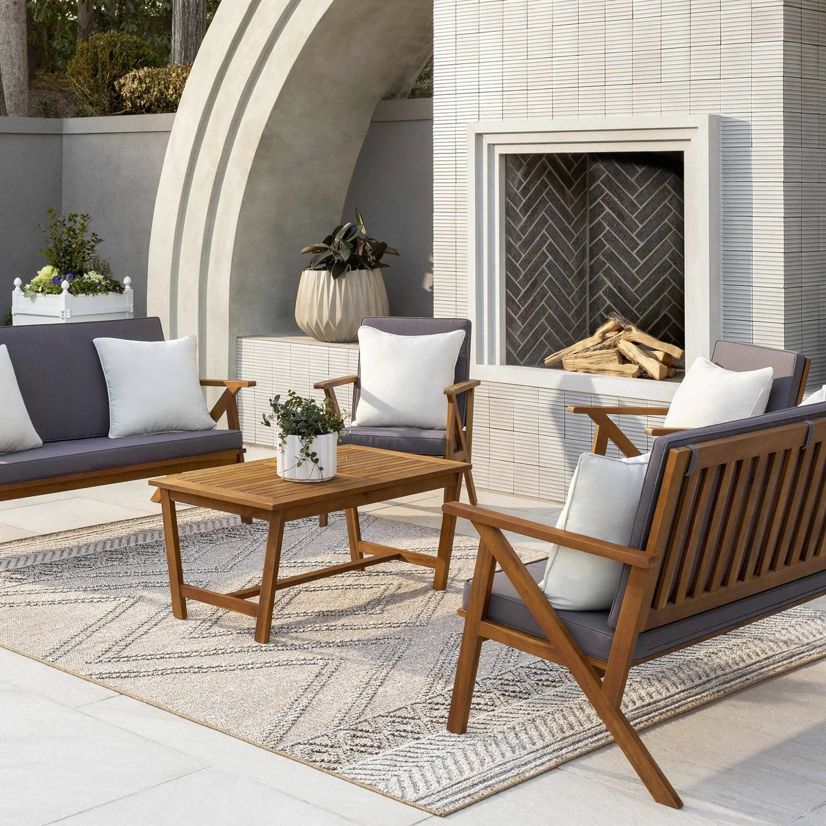 Beige Areli Outdoor Area Rug, installed in a room 2