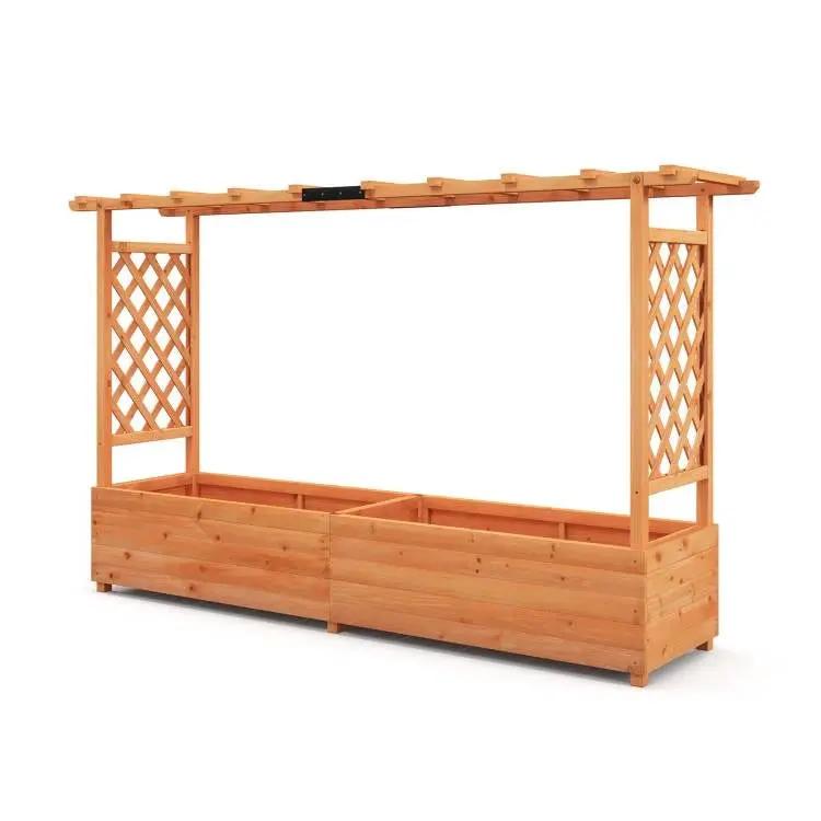 Solid Fir Wood Rectangle Raised Garden Bed with Side Trellis by HomePacific