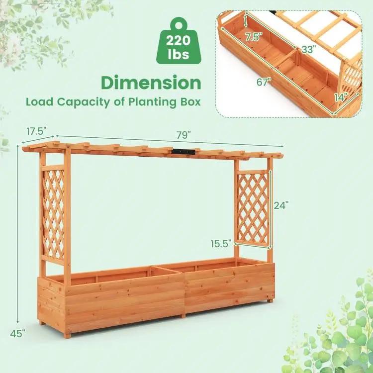 Solid Fir Wood Rectangle Raised Garden Bed with Side Trellis by HomePacific