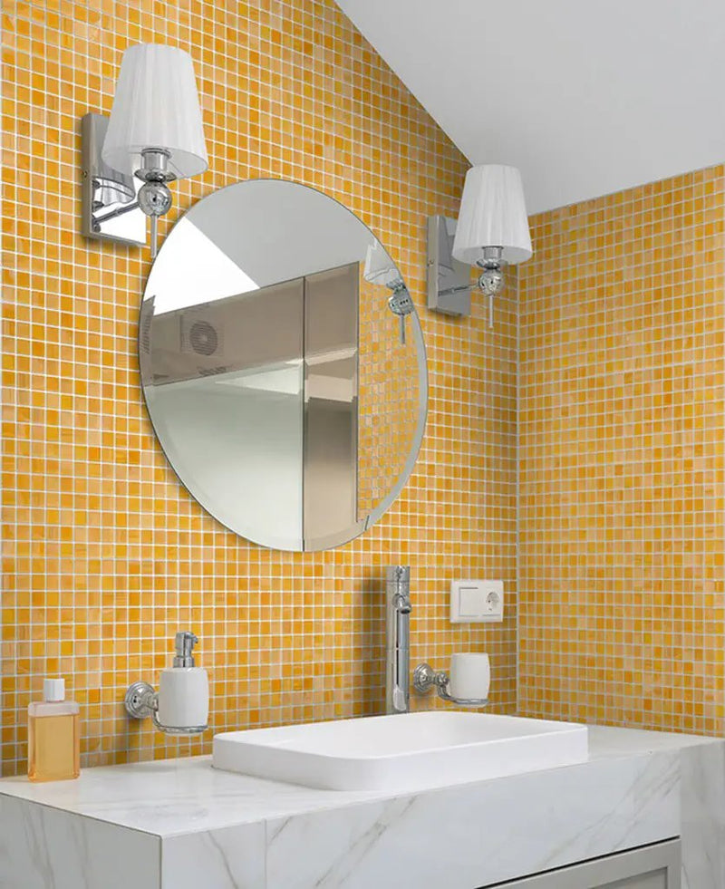 Golden Yellow 12x12 Glossy Uniform Square Glass Mosaic Tile (20 pack, 20 sq ft/case) by Apollo Tile