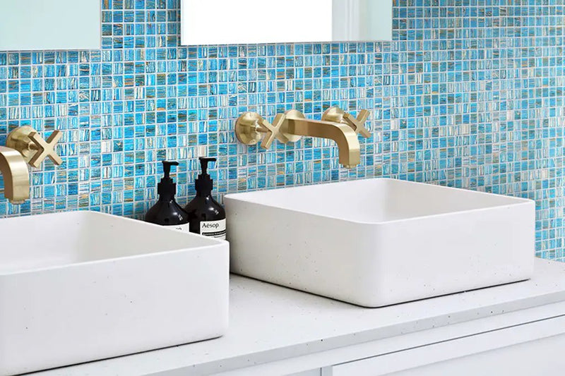 Blue Gold 12x12 Glossy Uniform Square Glass Mosaic Tile (20 pack, 20 sq ft/case) by Apollo Tile