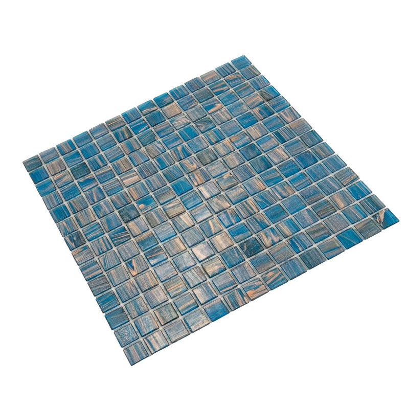Yale Blue Gold 12x12 Glossy Uniform Square Glass Mosaic Tile (20 pack, 20 sq ft/case) by Apollo Tile