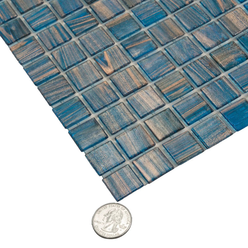 Yale Blue Gold 12x12 Glossy Uniform Square Glass Mosaic Tile (20 pack, 20 sq ft/case) by Apollo Tile