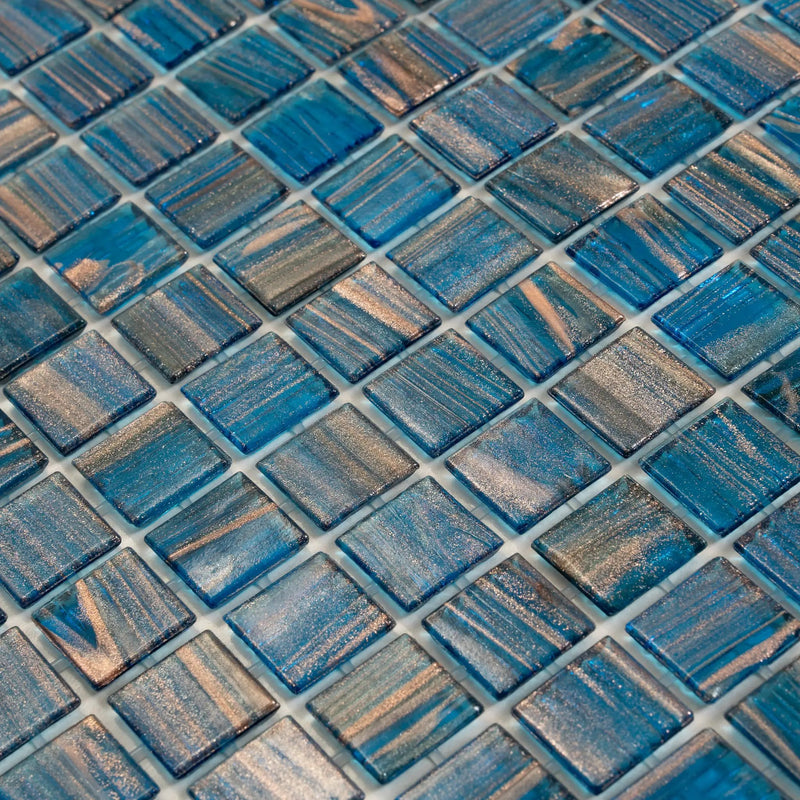 Yale Blue Gold 12x12 Glossy Uniform Square Glass Mosaic Tile (20 pack, 20 sq ft/case) by Apollo Tile