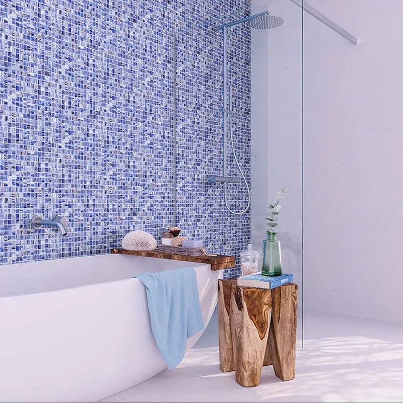 Blue White 12x12 Glossy Uniform Square Glass Mosaic Tile (20 pack, 20 sq ft/case) by Apollo Tile