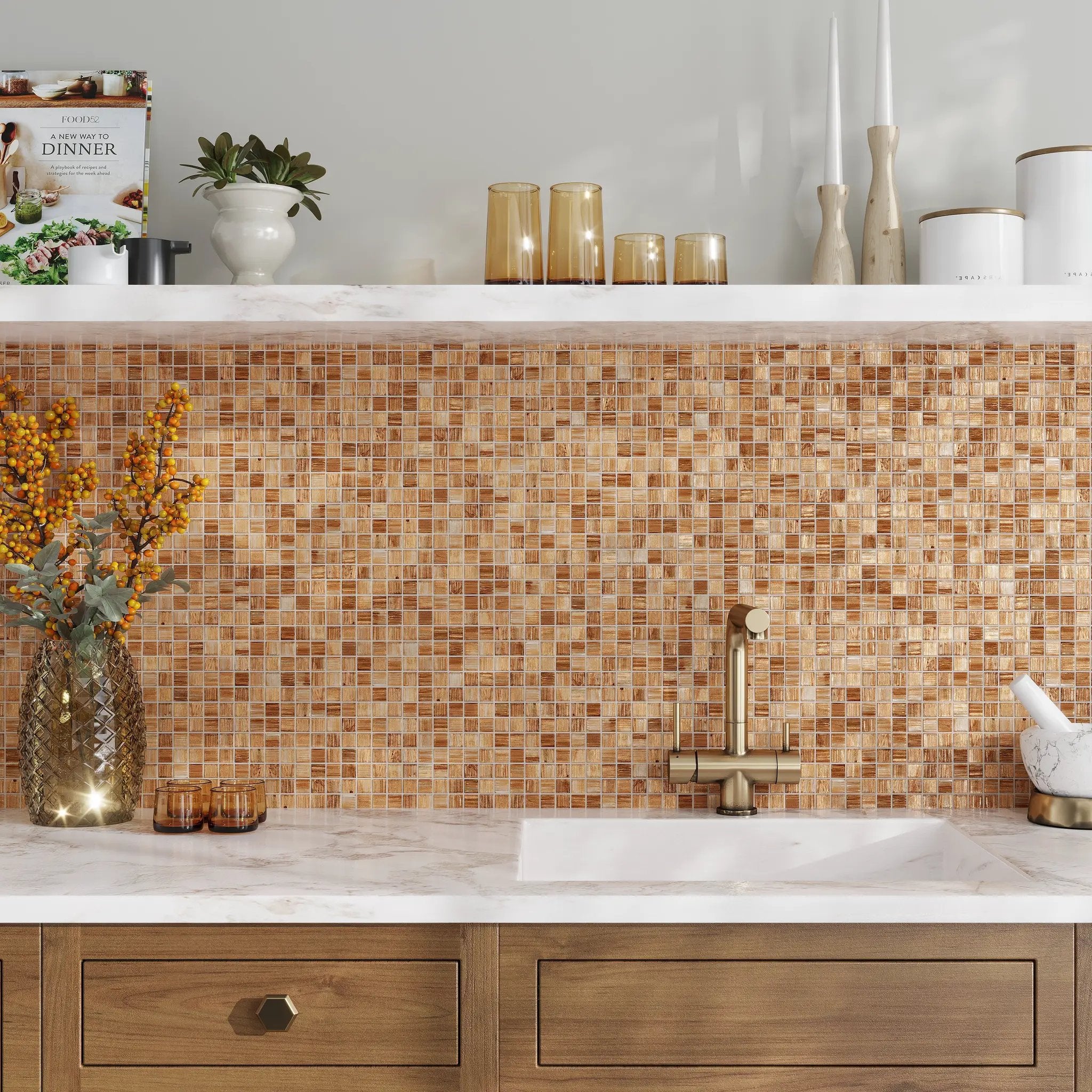 Copper Brown 12x12 Glossy Uniform Square Glass Mosaic Tile (20 pack, 20 sq ft/case) by Apollo Tile
