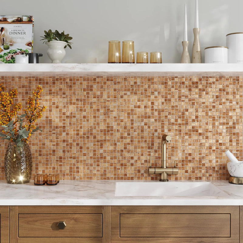 Copper Brown 12x12 Glossy Uniform Square Glass Mosaic Tile (20 pack, 20 sq ft/case) by Apollo Tile