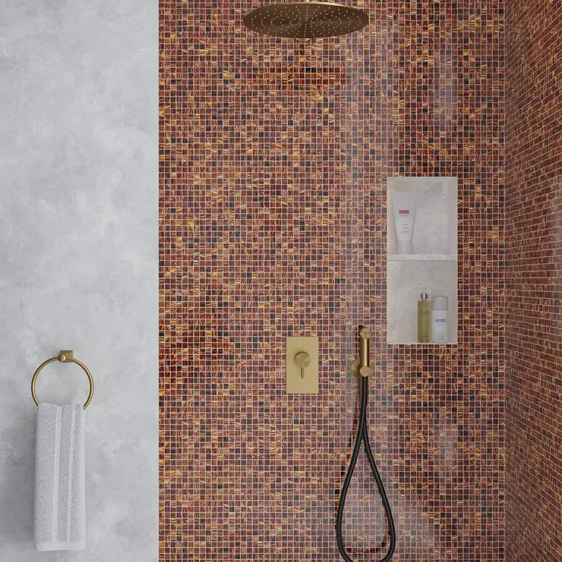 Brown Gold 12x12 Glossy Uniform Square Glass Mosaic Tile (20 pack, 20 sq ft/case) by Apollo Tile