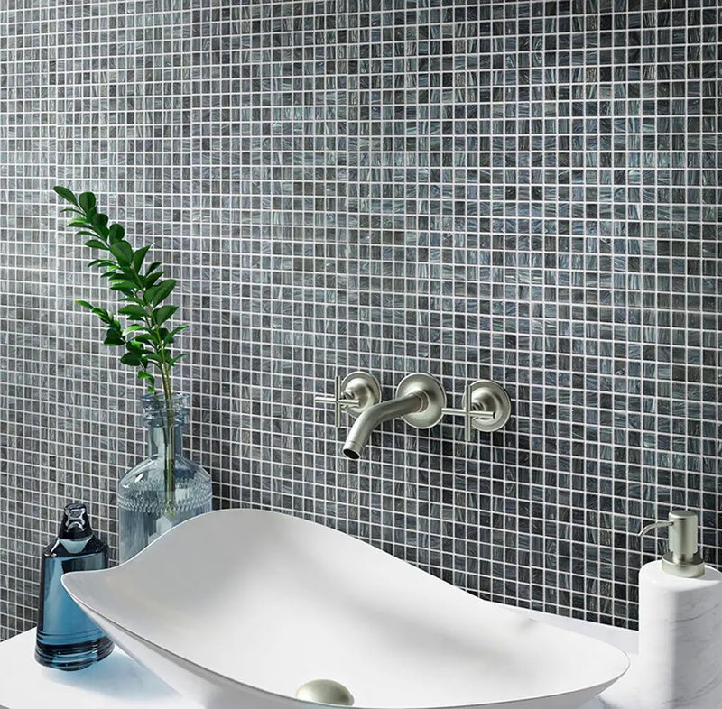 Cadet Gray 12x12 Glossy Uniform Square Glass Mosaic Tile (20 pack, 20 sq ft/case) by Apollo Tile