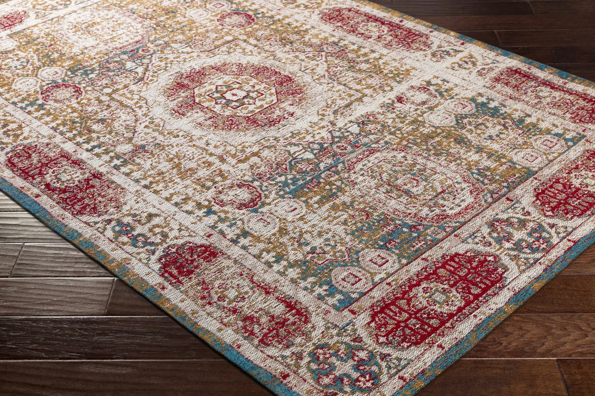 Wrangell Mustard/Red Damask Carpet Area Rug - Clearance by Boutique Rugs