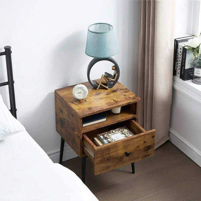 Set of 2 - Mid Century Modern Side Table Nightstand in Brown Black Wood Finish by HomePacific